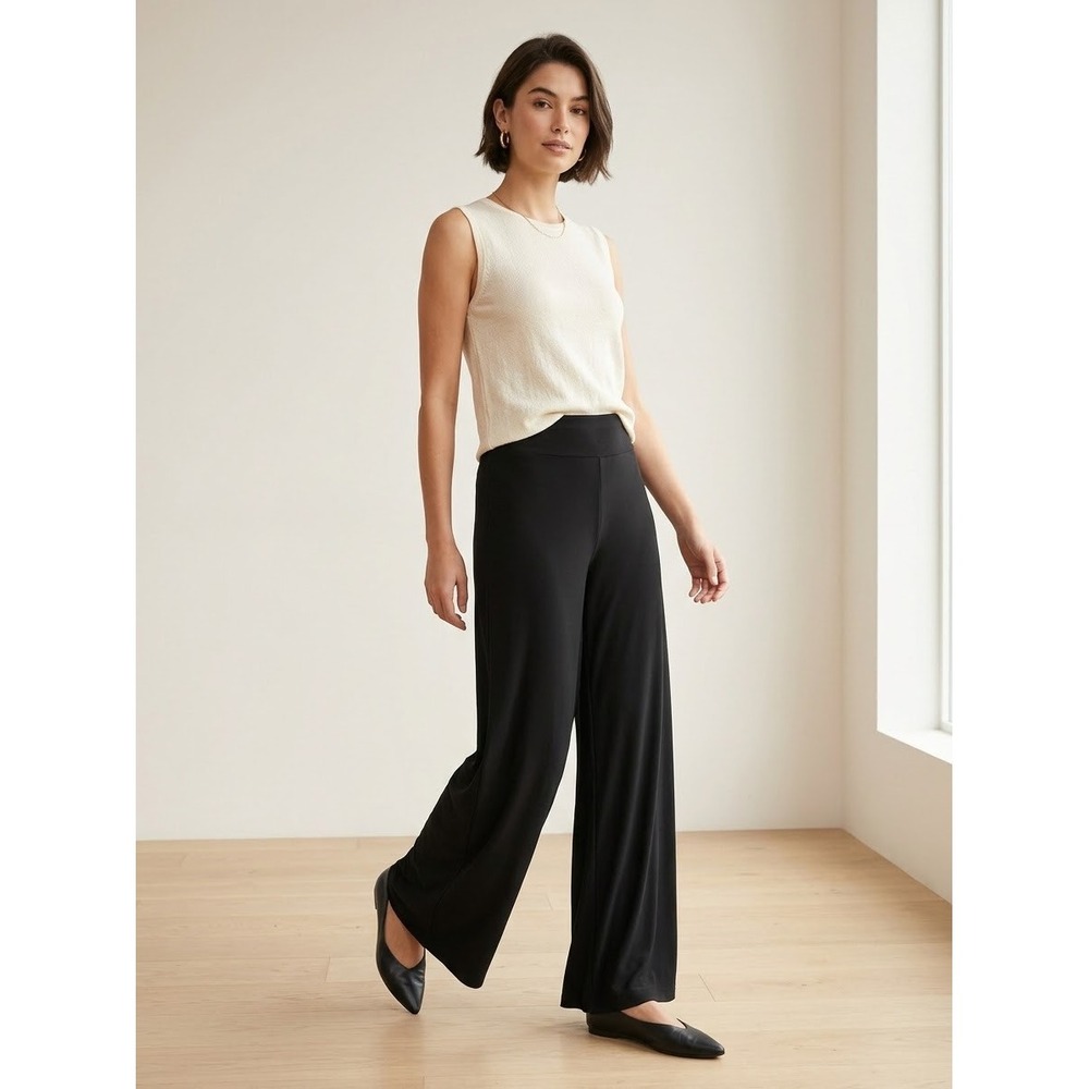 Clara Sunwoo Black Wide Leg Palazzo Pants High Waist Liquid Jersey USA S Chic